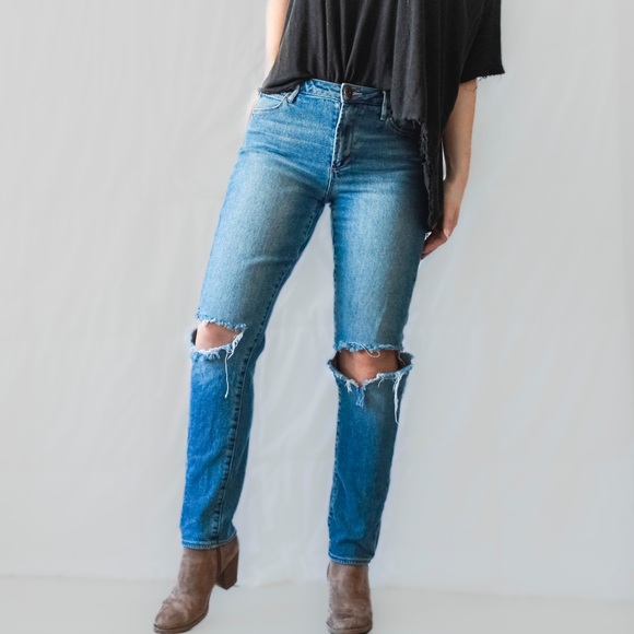 Articles Of Society Denim - Articles of Society Ripped Straight Leg Jeans
